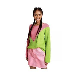 Victor Glemaud Target pink and green colorblock knit sweater size S